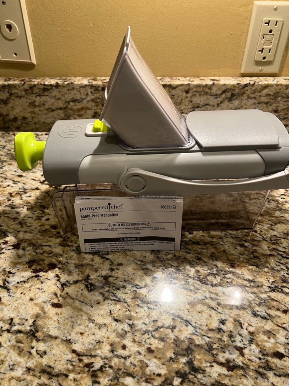 Pampered Chef Mandoline Slicer in Light Gray with Lime Accents